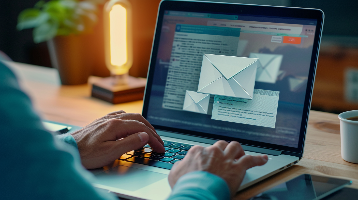 Person managing emails on a laptop