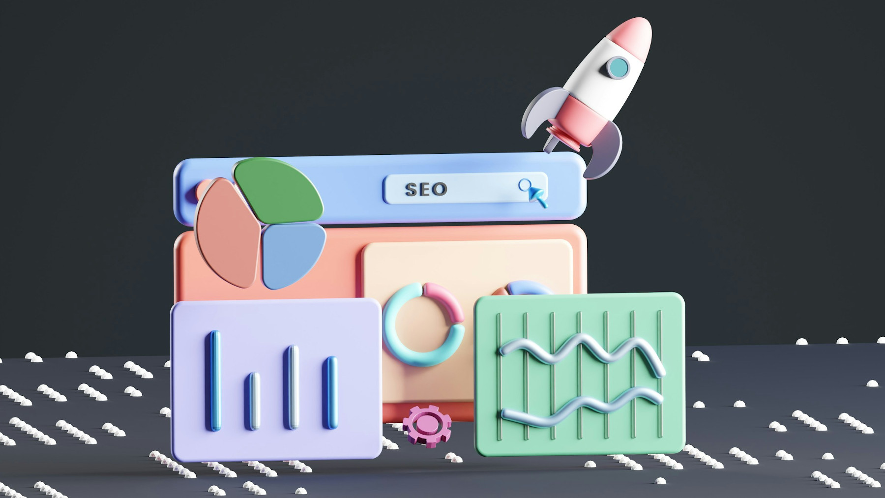 SEO with rocket and written in clay