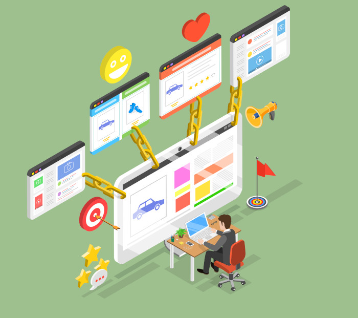 cartoonish image representation of backlinks and how they work