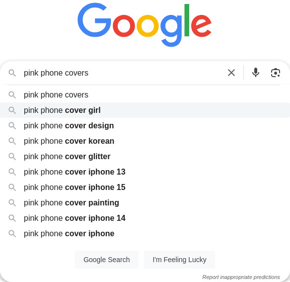 screenshot for pink phone covers on google search