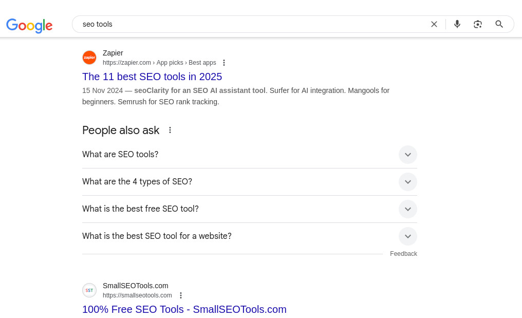 google search result for SEO tools