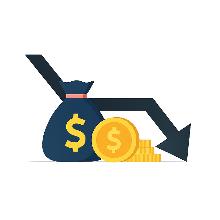money with arrow going down