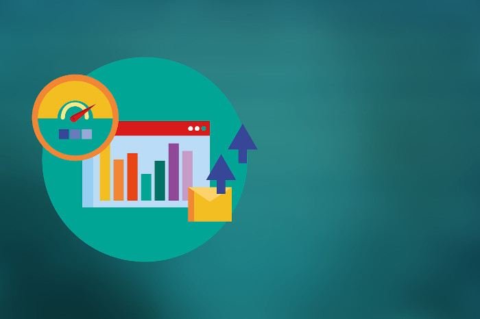 Illustration of website analytics with upward arrows on a teal background