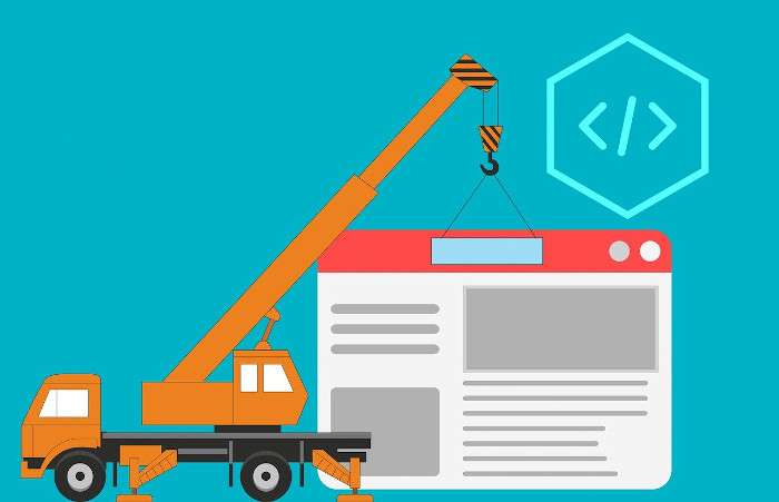 Illustration of a construction crane lifting a web page interface